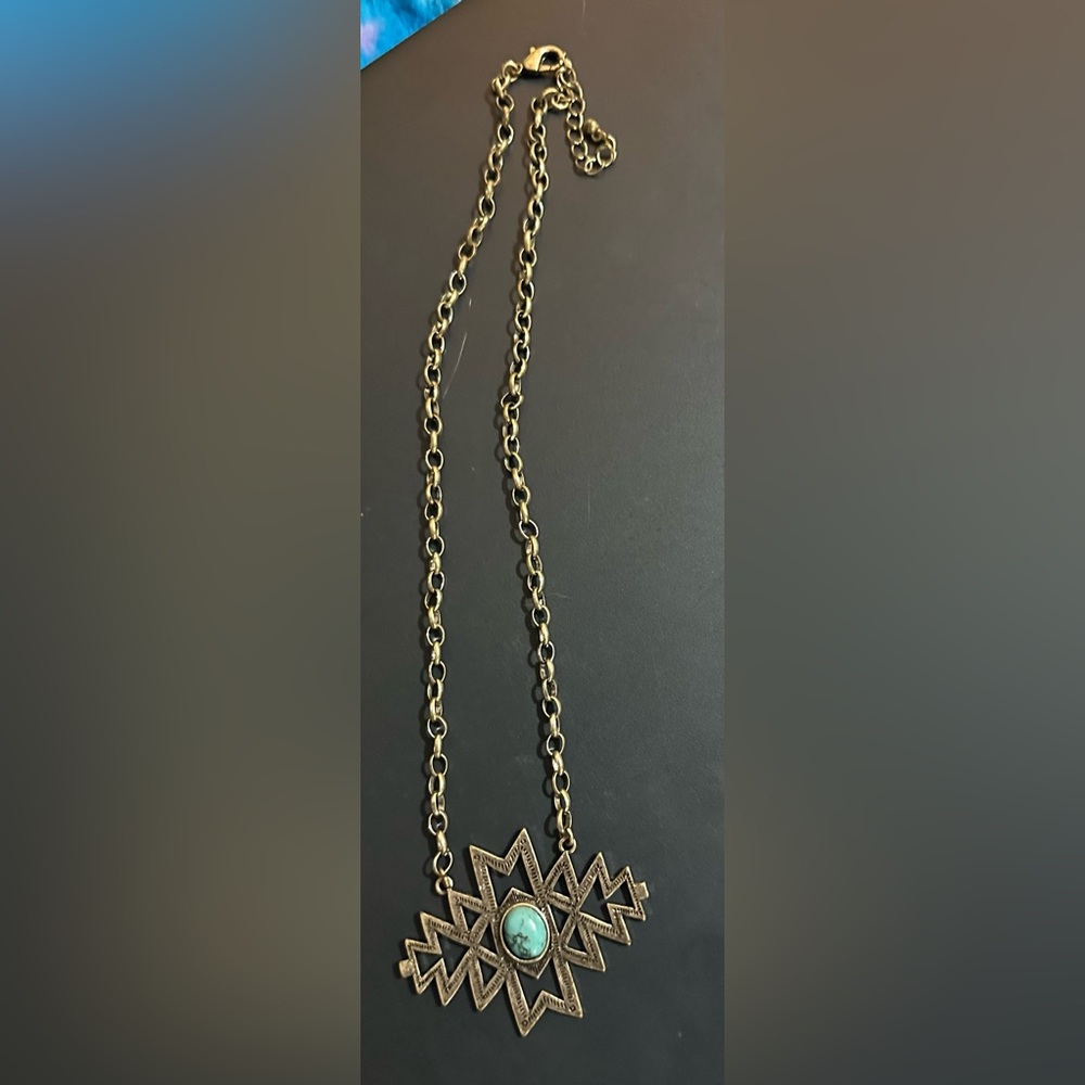 Necklace Aztec Style Pendant Turquoise Stone Necklace Thunderbird Pendant